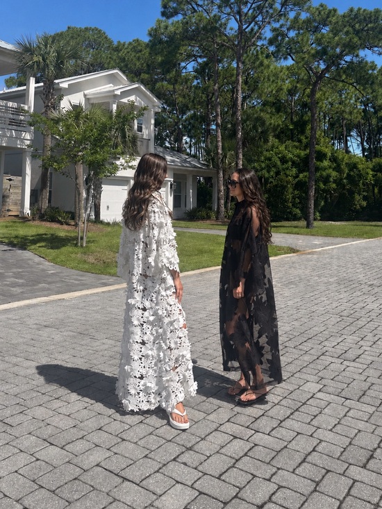 La Vie Style House Dresses & Skirts - La Vie Style House Black Floral and Mesh Caftan